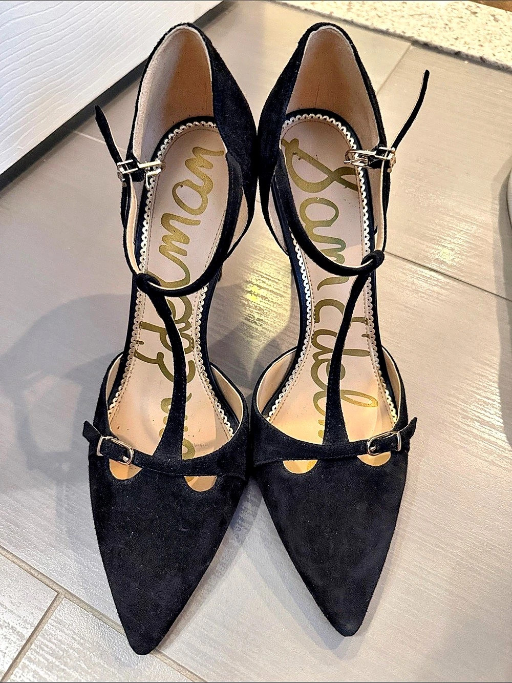 Sam Edelman Everett T-Strap Pump Pointed-Toe Heels in Black